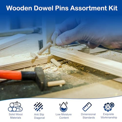 220Pcs Wooden Dowel Pin Assortment Kit, 9 Sizes(1/4", 5/16", 3/8") - size: Mix (6.35mm, 7.94mm, 9.53mm) - 9 Sizes