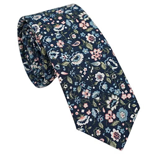 Cotton 2.5-Inch Skinny Floral Tie and Pocket Square Set for Men - color: 13