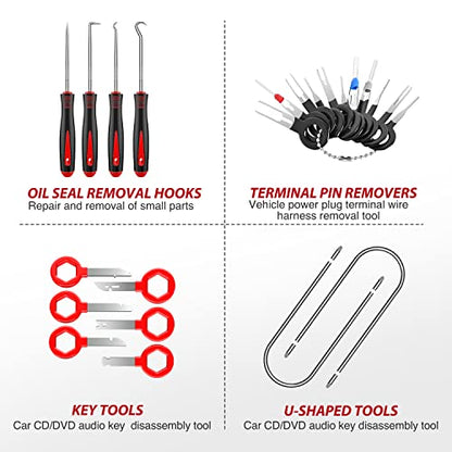 Nilight Trim Removal Tool 102 Pcs, Auto Push Pin Bumper Retainer Clip Set - color: 102 Clips+ Remover Tools Red