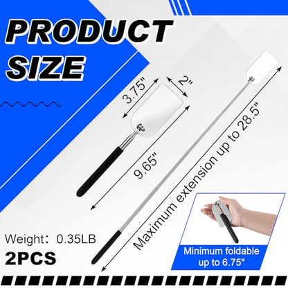 Chunful 2 Pcs Flame Inspection Mirror Telescoping 2 x 3.75 Inch Stainless Steel Pivoting Rectangular Telescopic Welding Mirror with Grip Handle for Maintenance Inspection