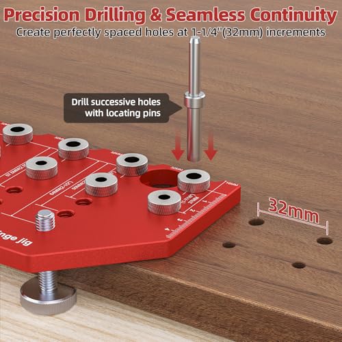 11-Hole Shelf Pin Jig and Hinge Jig 2-in-1, 1/4 Inch and 5mm Shelf Hole Jig