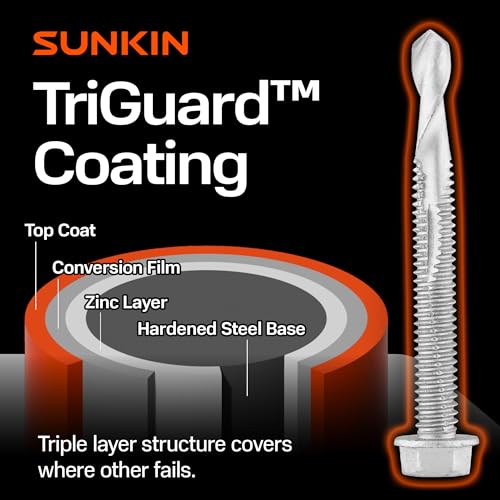 SUNKIN 192PCs Self Tapping Screws for Metal, Hex Head #12 x 1-1/2 Inch, Self Drilling for Thick Steel, Less Effort Installation, Long Lasting Anti Rust Coating - size: #12 x 1-1/2 inch (192pcs)