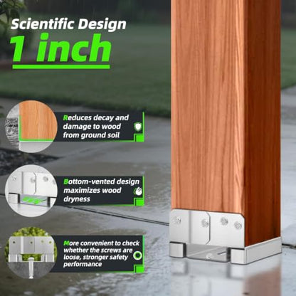 10 PCS 6x6 Post Base for Concrete, Adjustable Aluminum-zinc Plated Steel Deck Post Anchor Base for 5.5x5.5 Wood, Post Base Holder with 1" Standoff for Deck Gazebo Pergola Porch（Includes Screws