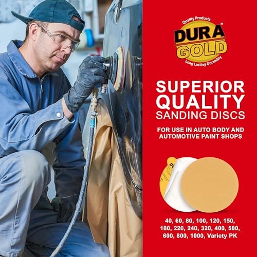 Dura-Gold Premium 6" Gold PSA Sanding Discs - 120 Grit, Box of 50 - Self - size: 120-Grit