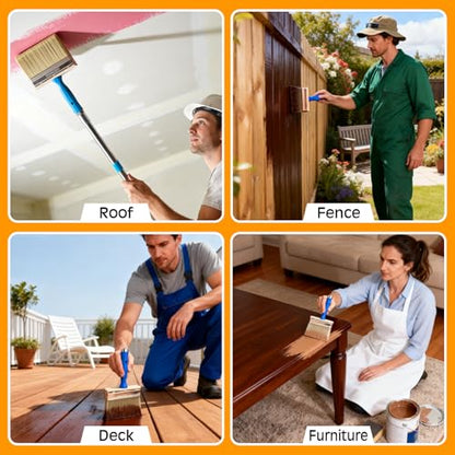 King Origin Deck Stain Brush with Pole, 3 PCS, 4", 5", 6" - size: 4/5/6-In