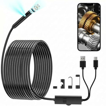 Endoscope Camera with Light,1920P HD Borescope Tools with 8+1 Adjustable LED Lights, Endoscope with Semi-Rigid Snake Camera, IP67 Waterproof Inspection Borescope for iOS and Android-16.4ft Dual-Lens