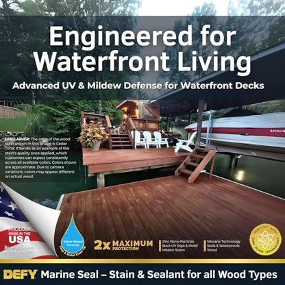 DEFY Marine Sealer - Semi-Transparent Waterproof Exterior Wood Stain, Clear, Water-Based - 1 Gallon - color: Clear, size: 1 Gallon