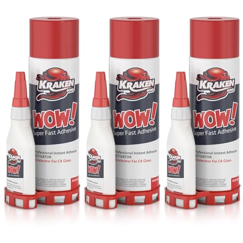 Kraken Bond Wow! CA Glue (3 x 4.4oz.) with Activator (2 x 16.9fl.oz.)- Super Crazy Wood, Cyanoacrylate Glue for Woodworking | 3 Pack - size: 3 Pack