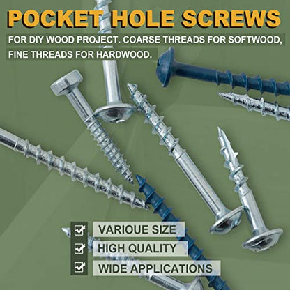 LIONMAX Pocket Hole Screws Fine Thread #8 x1-1/4 Inch, 600 PCS, Galvanized - size: #8 x 1-1/4"
