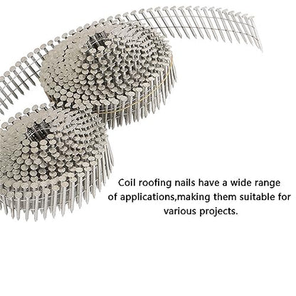 GXYWADY 3600Pcs 1-1/4 x 0.09 Inch Coil Roofing Ring Shank Siding Nails 15 Degree Coiled Nails, 304 Stainless Steel Wall Nails, Small Cap Coil Nails - size: 1-1/4x0.09