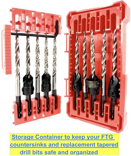 FTG USA 5 Pc #12 (7/32") Countersink Drill Bit Set with 5 Replacement Bits - size: #12