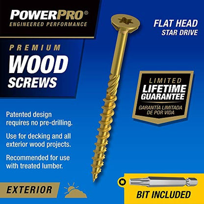 Power Pro Exterior Wood Screws, #10 x 3-1/2in, 1000 Pack, Bronze - color: Bronze, size: #10 x 3-1/2"