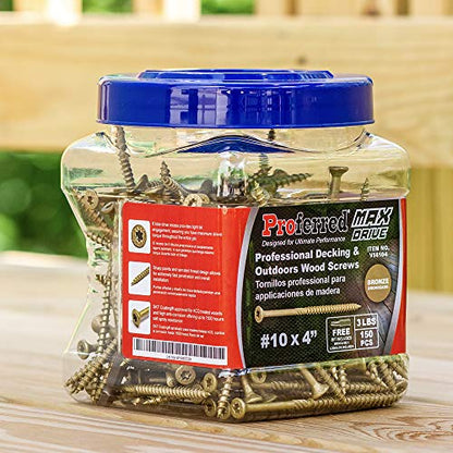 Professional Decking & Outdoors Wood Screws, Bronze SKT® Coating - 1500 Hour Salt Spray, #10 X 4, 6 Lobe 25 Drive (150pcs with 1 Bit in Jar) Model Number: V56104 - size: #10 X 4", style: Bronze SKT Coating