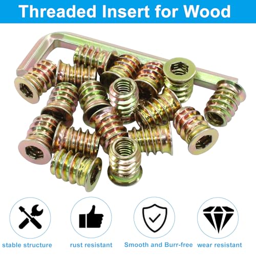 50 Pcs Threaded Inserts for Wood, 1/4"-20 x 15mm - size: 1/4"-20 x 15mm