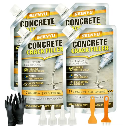 Concrete Cement Crack Filler Self-Leveling Sealant, Waterproof Fast-Drying Concrete Sealer Repair, Flexible Easy DIY Crack Seal Gule for Driveway, Sidewalk, Patio, Garage Floor, Asphalt - 4PC - size: 4PACK