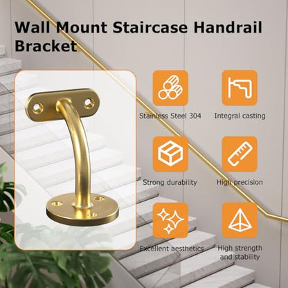 4-Pack Stainless Steel 304 Wall Mount Handrail Bracket for Wood & Metal Stair Railing, Support Flat Surface Square Tube, Satin Gold Finish - size: Stainless Steel 304, style: 4 Pack-GOLD