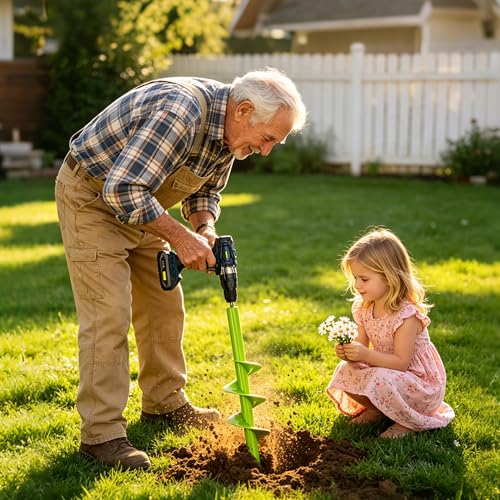 Auger Drill Bit for Planting - 1.6" X 16.5" + 3.5" x 16" Heavy-Duty Garden Auger Spiral Drill Bit - Bulb Planter Tool & Auger Post Hole Digger - 3/8" Hex Drive Drill - size: 1.6"x16.5"+3.5"x16"-Green