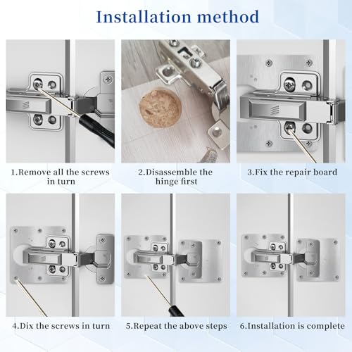 Trinkrittey 6 PCS Hinge Repair Kit Plate for Cabinet Hinges Repair Fixing Plates Stainless Steel Cabinet Hinge Repair Plate with Mounting Screw Hinge Repair Replacement Kit for Cupboard