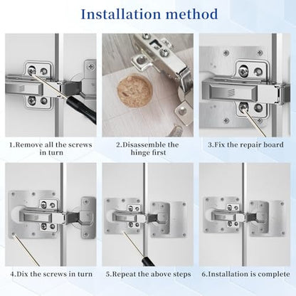 Trinkrittey 6 PCS Hinge Repair Kit Plate for Cabinet Hinges Repair Fixing Plates Stainless Steel Cabinet Hinge Repair Plate with Mounting Screw Hinge Repair Replacement Kit for Cupboard