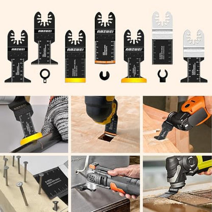 AMZWEI 28PCS Oscillating Saw Blades, Professional Universal Titanium Multitool Blades for Wood Metal, Quick Release Multi Tool Blades Kits Compatible with Dewalt Ryobi Milwaukee Rockwell Fein