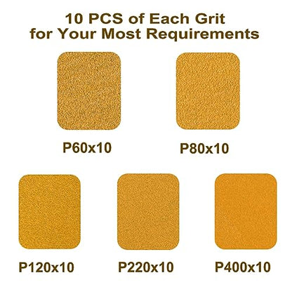 5-Inch 8-Hole Hook and Loop Sanding Discs 60-400 Mixed Grit, 50-Pack