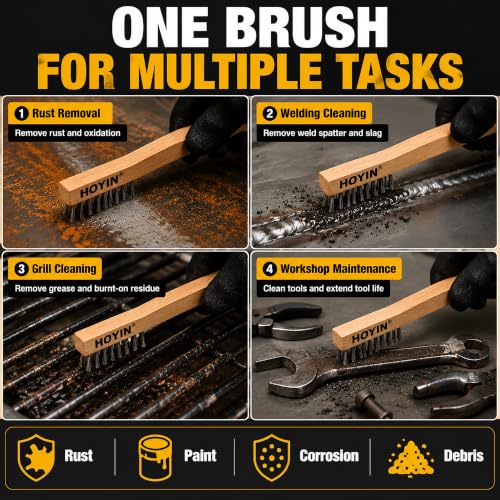 HOYIN 20 Pack Wire Brush, 8 Inch Hand Wire Brush with Beech Wood Handle
