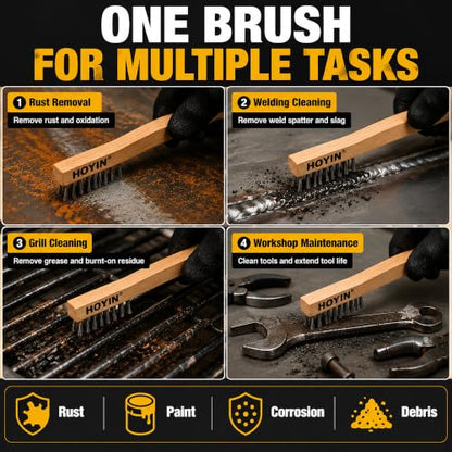 HOYIN 20 Pack Wire Brush, 8 Inch Hand Wire Brush with Beech Wood Handle