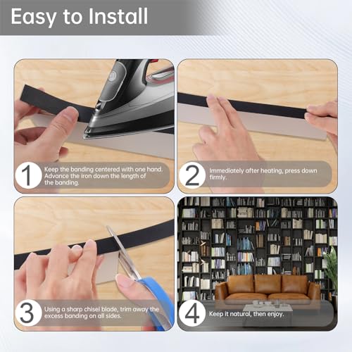 3/4In x 50ft Melamine Edge Banding Black Shelf Adhesive Veneer Edging - color: Black
