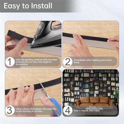 3/4In x 50ft Melamine Edge Banding Black Shelf Adhesive Veneer Edging - color: Black