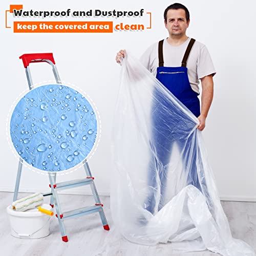 50 Pieces Plastic Drop Cloths for Painting 9 x 12 ft Paint Drop Cloth Waterproof and Dust Proof Clear Plastic Sheeting for Furniture Cover Multi Purpose Floor Wall Protection Film