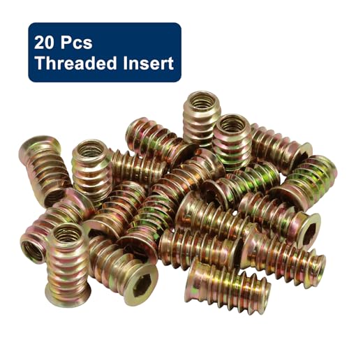 Piutouyar 20 Pcs M6x20mm Threaded Inserts Nuts for Wood - size: M6x20mm