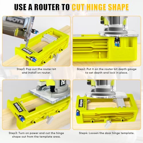 Adjustable Door Hinge Jig Router Template Kit, Hinge Mortising Guide Fits 3"-5" Length, 1/4" & 5/8" Thickness Door Hinges with Drill Bits