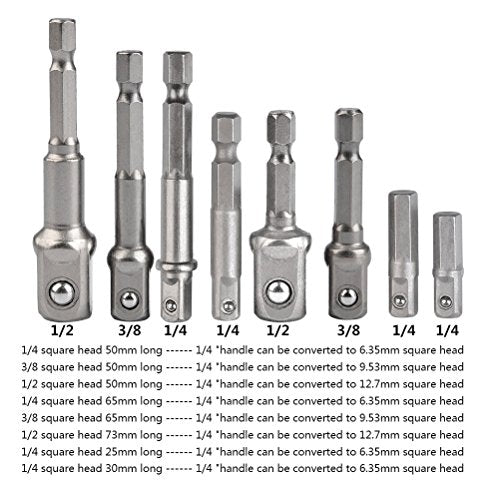 TIMESETL 8pcs Impact Adaptor Set - 1/4" 3/8" 1/2" Hex Shank Square Nut Drill Extension Bit Set