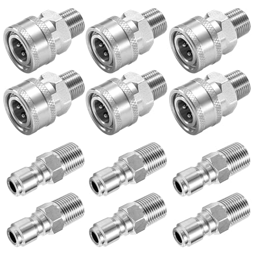 3/8 Inch NPT Pressure Washer Quick Connect Adapter Set, 12-Piece - color: Silver
