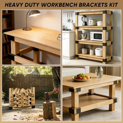 Workbench Brackets 4pcs,3-Way Right-Angle Corner Bracket for DIY Worktable - size: 4X4 and 2X4