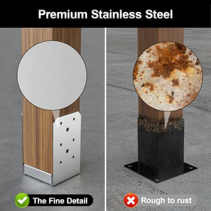 4"x4" Adjustable Post Base, 2Pcs Stainless Steel Post Anchor Bracket - size: 4x4