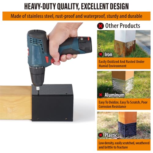 Stainless Steel Adjustable (Range 3.3"-6") Post Protector, Protects Wooden Mailboxes and Fences from Lawnmower and rain Damage (Black, 4 Set) - color: Black, size: 4 set