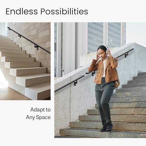 Modern Aluminum Handrail Complete DIY Kit – Matte Black with Adjustable Wall Mount Brackets Included (8' Length) - size: 8' length