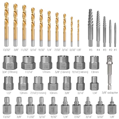39Pcs Bolt Extractor Set and Drill Bit Kit - color: 39-pc