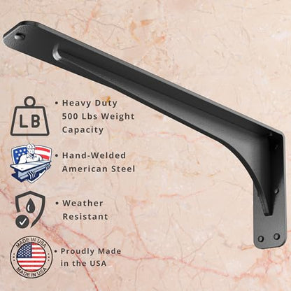Starby Gladiator Series Solid Heavy Duty Welded 500 Lb Low Profile Granite Countertop Support Shelf Brackets Floating Shelf Discrete Slim 500 LB Capacity (2 Pack) (7" x 17" x 2x5) - size: 7" x 17" x 2.5"
