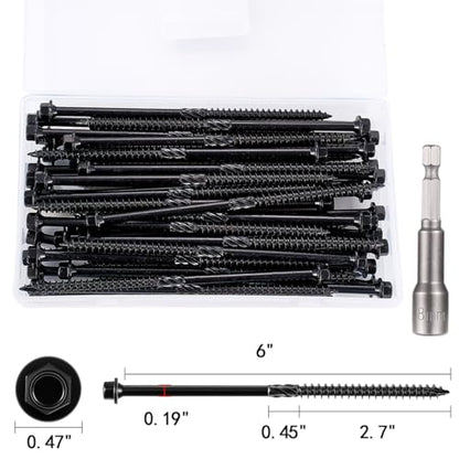 50 PCS #14 x 6” Wood Structural Screws Heavy Duty Hex Head Screws - size: #14x6"