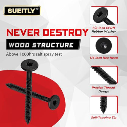 #14 x 6 Black Exterior Wood Screws, T30 Torx Drive Heavy Duty Deck Screws for Posts & Timbers (50 Pack) - size: #14 x 6"