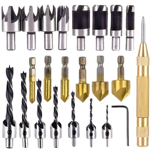 Rocaris 23-Pack Woodworking Chamfer Drilling Tool Set with Case