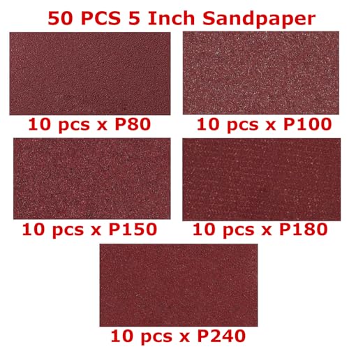 Sanding Disc Backing Pads Set,5 Inch Sanding Pad with 50 PCS Sanding Discs