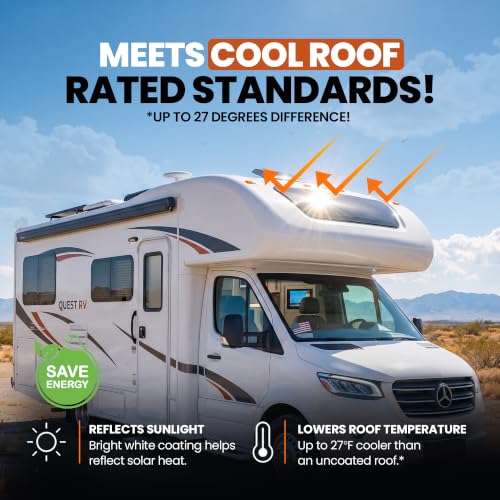 BEEST RV Roof Coating White, 1 Gallon Covers up to 50 sq ft (2 Coats), Solar Reflective & Waterproof Sealant| Elastomeric Leak Repair Coating, Liquid Rubber RV Roof Sealant for Trailers, Camper & More - style: 1G - Coating