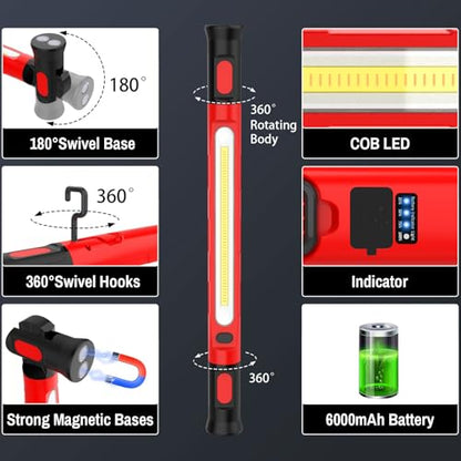 ERAY Magnetic Work Light Bar, 6000mAh /3000LM Rechargeable Under Hood Light - color: Red