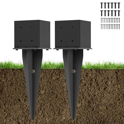 2 Pcs 22" Fence Post Anchor Ground Spike|Black Powder-Coated|6"x6" - size: 2 Pcs, style: 6"x 6"