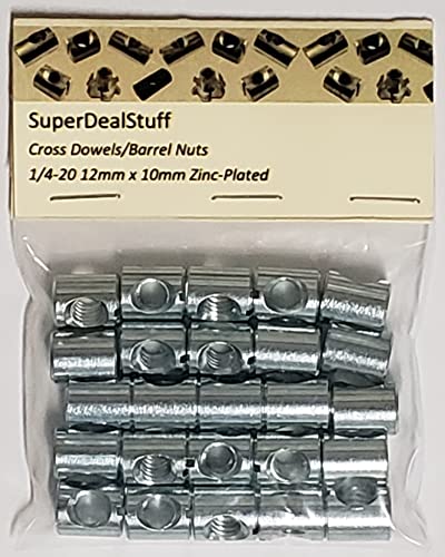 (25) Cross Dowels/Barrel Nuts - 1/4-20 12mm X 10mm Zinc-Plated CNC