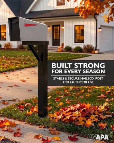 Ilyapa Mailbox Post Kit for Outside - 43x4x4 Sleeve, 2 Brackets - Black - color: Black