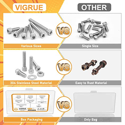 1/4-20 Hex Socket Head Cap Screw, VIGRUE 175PCS UNC Hexagon Bolts Washers Nuts Assortment Kit Machine Screws Set Stainless Steel 18-8 (304), Length from 5/8" to 2" - size: 175PCS 1/4-20 Socket Head